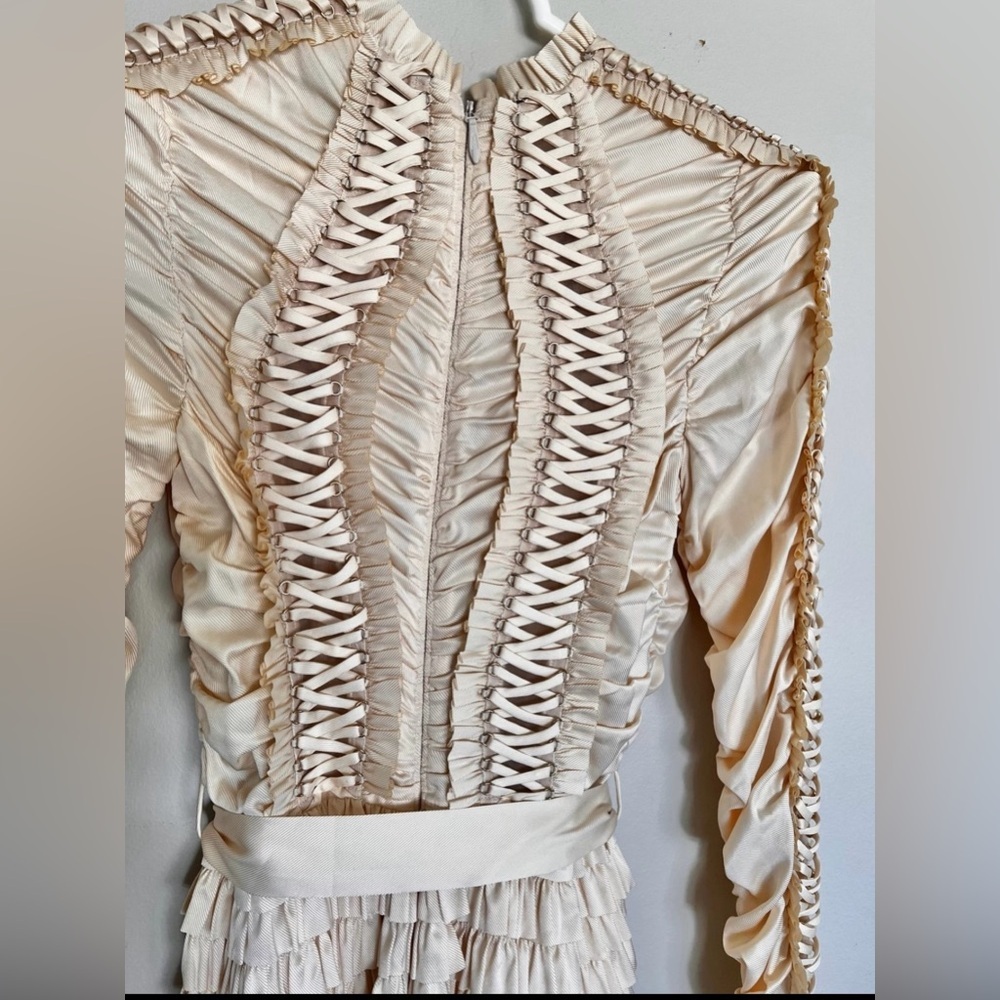 NWOT Zimmermann Espionage Tiered Belted Lace Up Stretch Silk Midi Dress Sz 0/XS - Picture 5 of 8